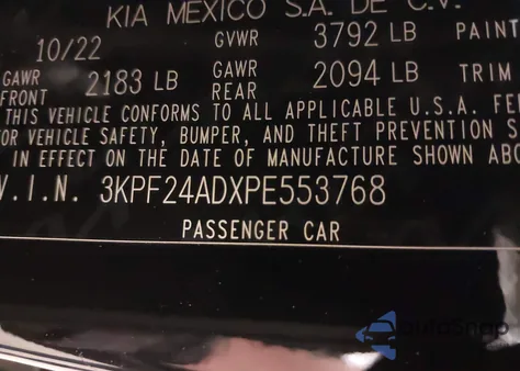 2023 Kia Forte Lxs from USA, damaged, VIN 3KPF24ADXPE553768